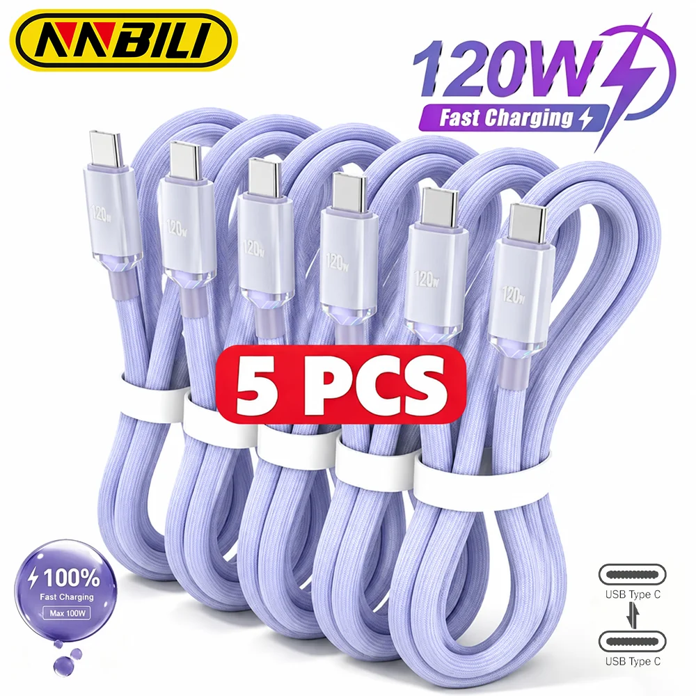 NNBILI, 5 uds., 120W, Cable USB tipo C a tipo C para iPhone 15, 16, 17, carga rápida para Huawei, Xiaomi, Samsung, accesorios de Cable tipo C