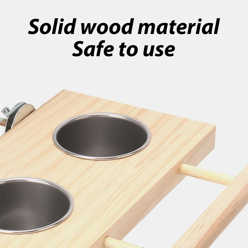 Cuenco de acero inoxidable para pájaros, plato de alimentación, tazas, soporte de percha de madera, jaula para loros, alimentador para pájaros de compañía, cacatúas, Lovebird Conures, 1 ud.