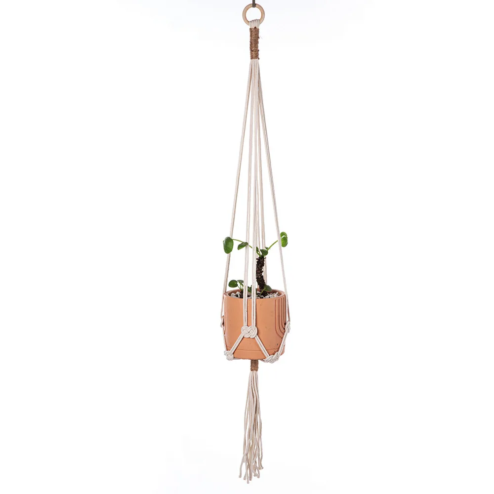 Colgador de macramé para plantas, cesta colgante para interior, cuerda de algodón tejida, maceta, soporte para plantas de ganchillo, soporte para decoración del hogar Bohemia