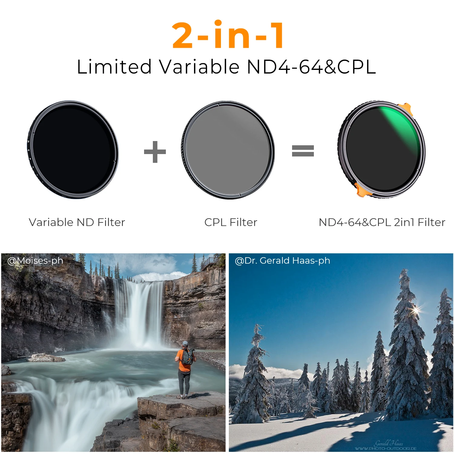 K & F CONCEPT Nano-X Series 2 en 1 filtro polarizador Circular Variable ND + CPL 37-82mm ND4 a ND64 filtro de lente de cámara de densidad neutra