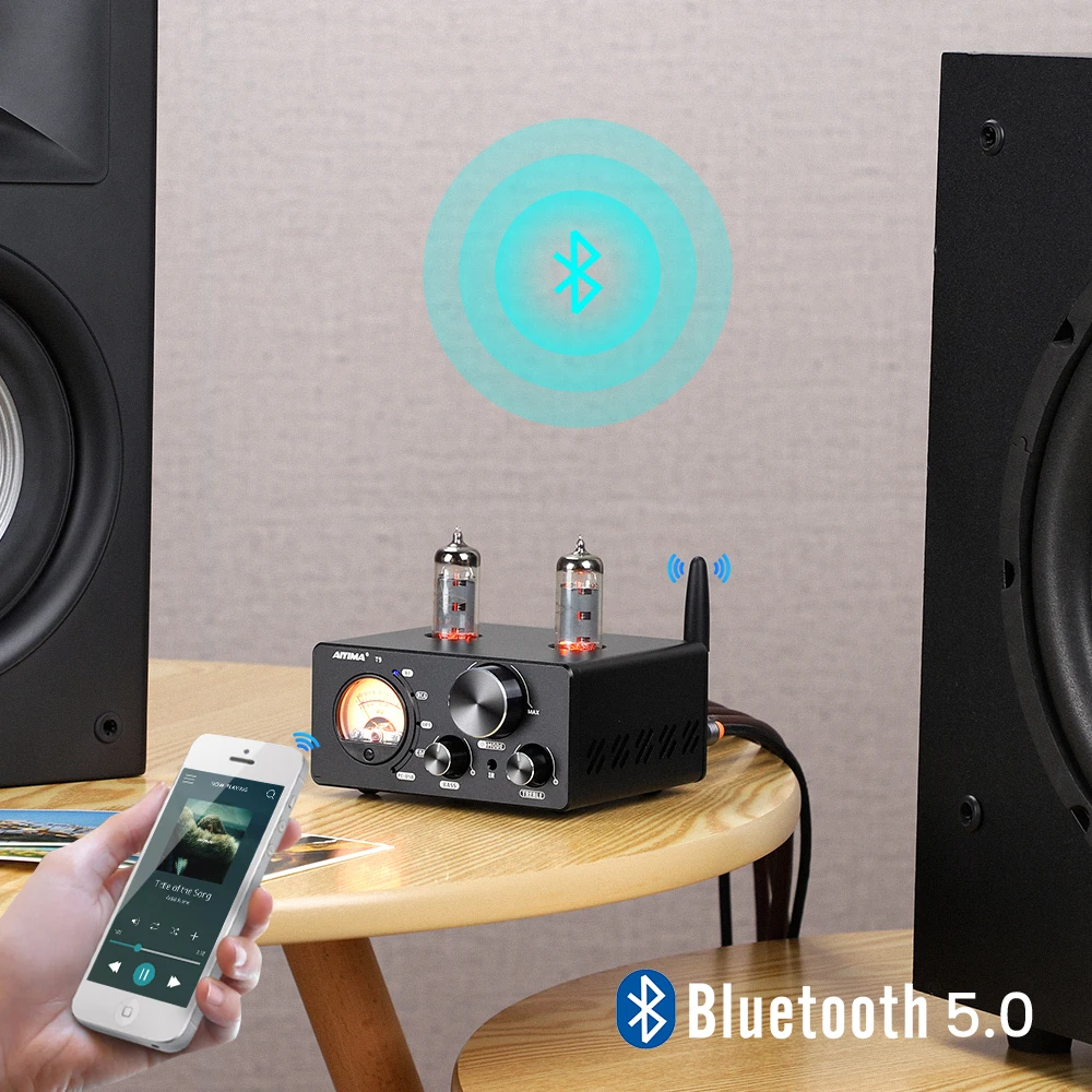 AIYIMA-Amplificador DE tubo de vacío T9, HiFi, Bluetooth 5,0, USB, DAC, estéreo, coaxial, OPT, VU, medidor, altavoz