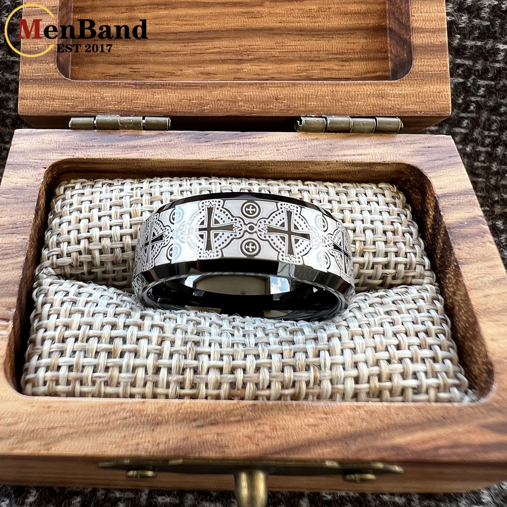 MenBand 6/8mm hombres y mujeres boda anillo de tungsteno tallado láser complejo patrón cruzado cúpula pulido ajuste cómodo