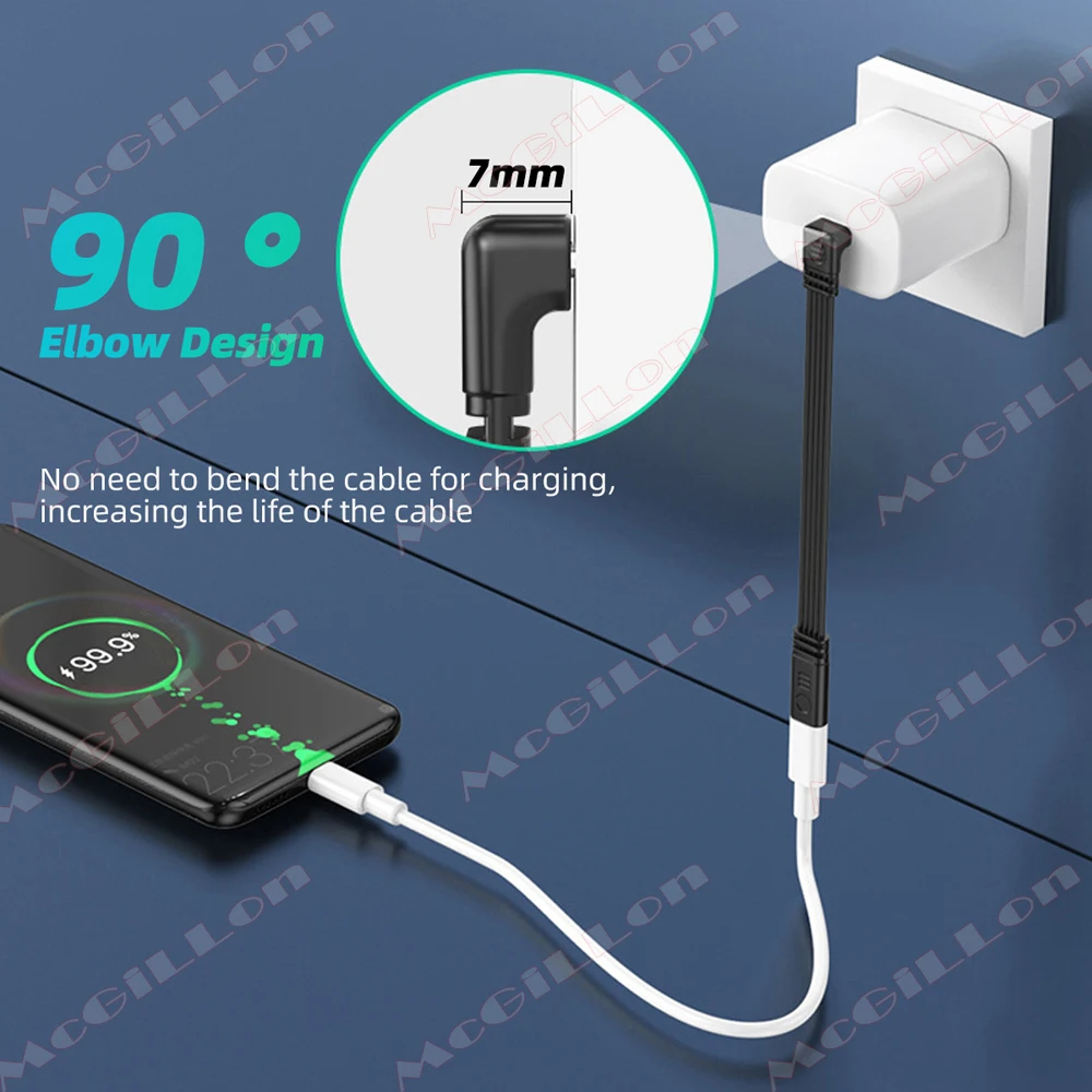 Cable de extensión USB C de 90 grados macho a hembra tipo C a tipo C 480Mbps 45W Cable de datos extensor de carga rápida para Samsung Xiaomi