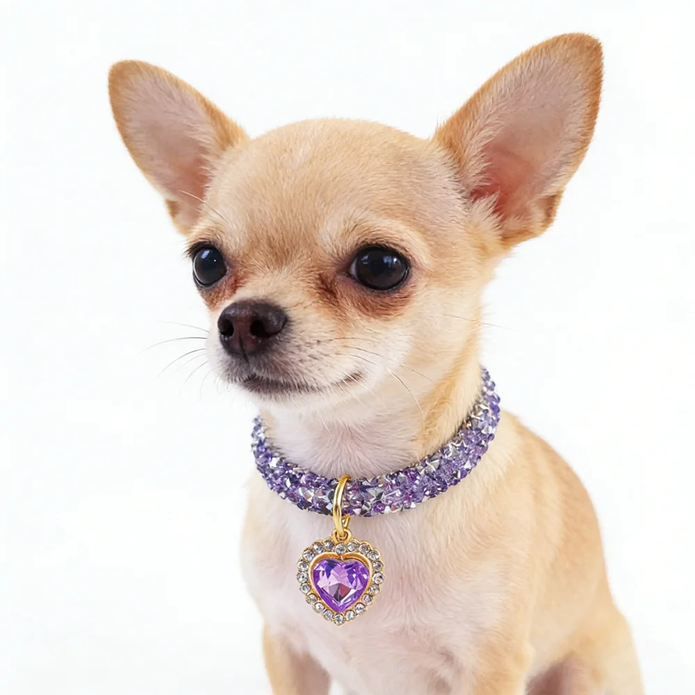 Collar ajustable para mascotas, Collar de perro y gato con colgante de corazón de circonita de diamante, joyería de lujo, collares de Metal para cachorros, accesorios para perros