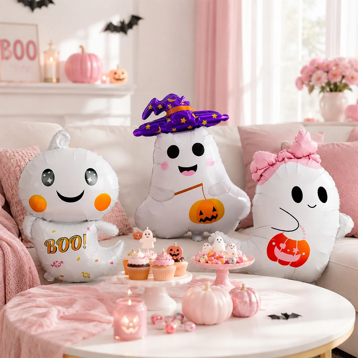 Set de 3 o 6 globos de Halloween con forma de fantasma, ideal para Halloween, cumpleaños y fiestas divertidas.