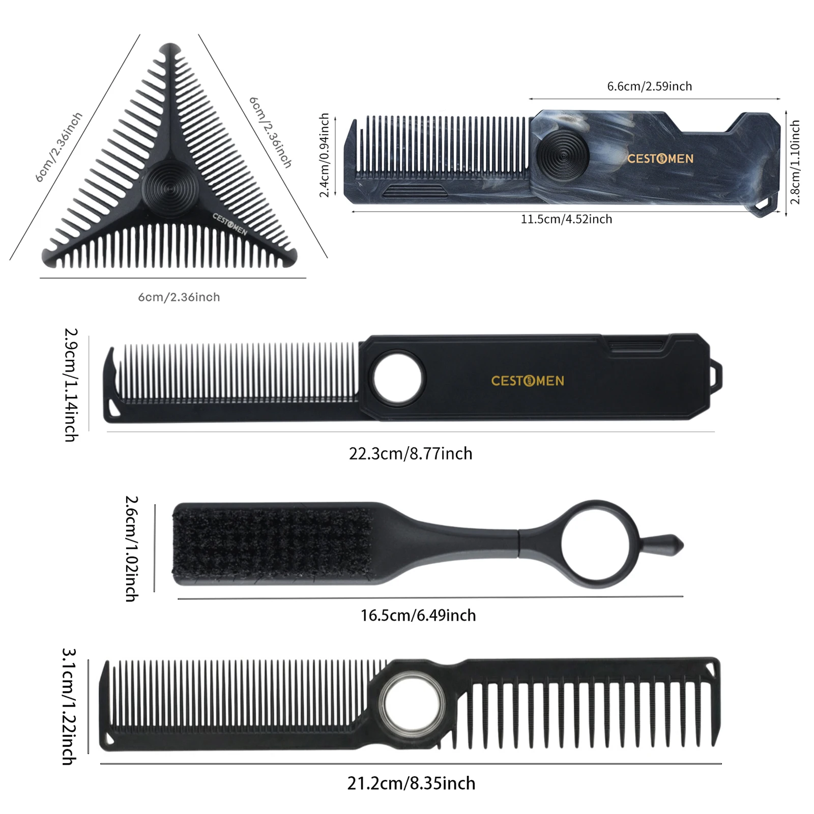 5 Piezas 360 ° Juego de Peines Profesionales para Barbería, Peine Giratorio Plegable, Cepillo para Cabello Antiestático, Herramientas de Peluquería para Uso en Casa y Salón