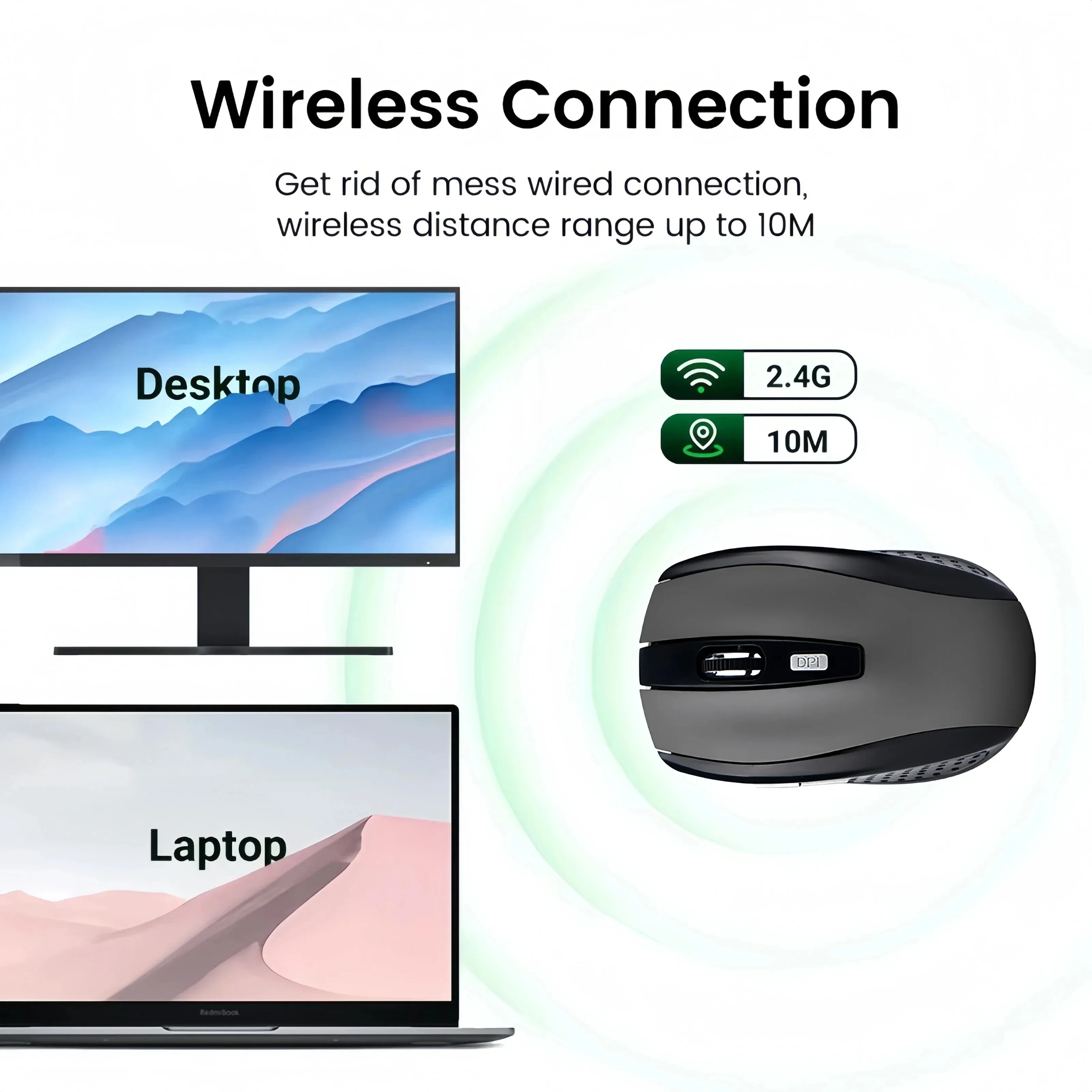 Ratón inalámbrico portátil de 2,4G, ergonómico, para ordenador portátil, iPad, tableta, Notebook, teléfono móvil, ratón óptico para juegos de oficina, adaptador USB