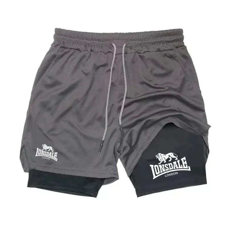 Pantalones cortos estampados 2 en 1 para correr para hombre, pantalones cortos de compresión para entrenamiento en gimnasio con bolsillo para teléfono, toalla, ropa deportiva atlética para verano