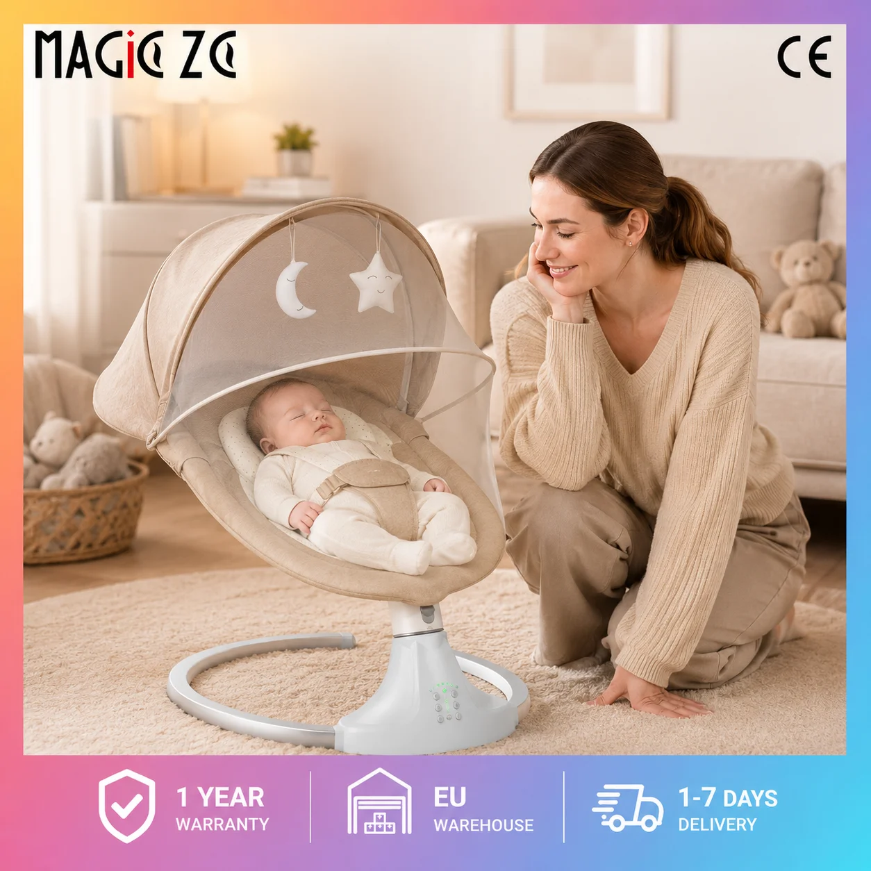 Silla Mecedora Eléctrica para Bebés, Cuna Inteligente para Dormir, Columpio Automático para Recién Nacidos, Hamaca para Bebés con Música Bluetooth, Control de 5 Amplitudes, Mosquitero Extraíble, Toldo Oscurecedor, Control Remoto, Cuna de Dormir Junto a la Cama, Silla de Juego para Niños Pequeños