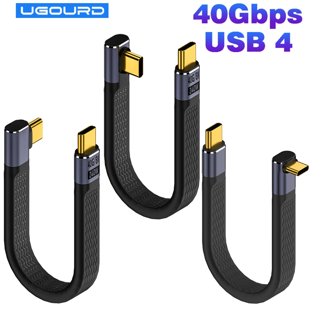 Cable USB4 Corto en Ángulo de 13.5cm, Cable Thunderbolt4 Tipo C de 40Gbps, Cable de Carga PD240W para SSD, Laptop, Macbook, Teléfono, iPhone 15, iPad
