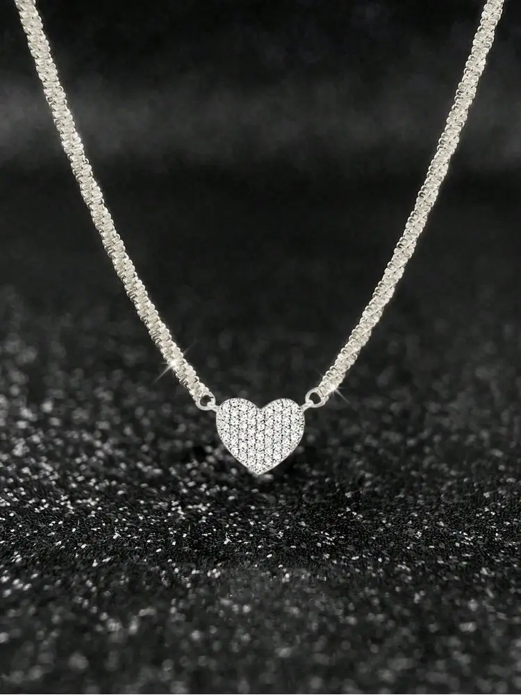 Collar de corazón de amor repleto de circonita para mujer, de Plata de Ley 925, joyería fina de lujo de alta calidad para compromiso y boda