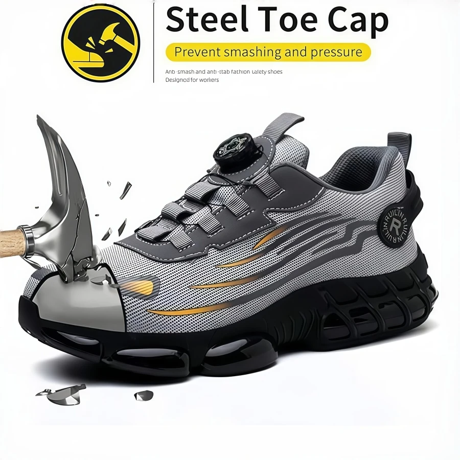 Zapatos de Seguridad con Botón Giratorio, Zapatos de Trabajo con Punta de Acero para Hombre, Zapatos Deportivos de Moda para Hombre, Botas de Protección de Seguridad, Zapatos de Trabajo para Hombre