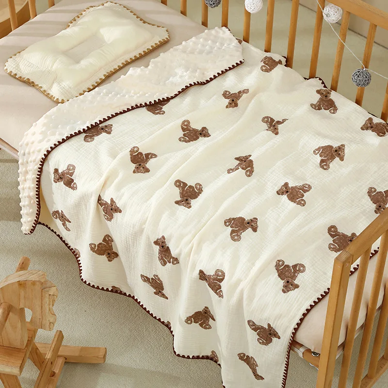 Manta con estampado de oso para recién nacido, manta de gasa doble de algodón puro, Toalla de baño para bebé, manta para bebé, manta para bebé de 100x100cm