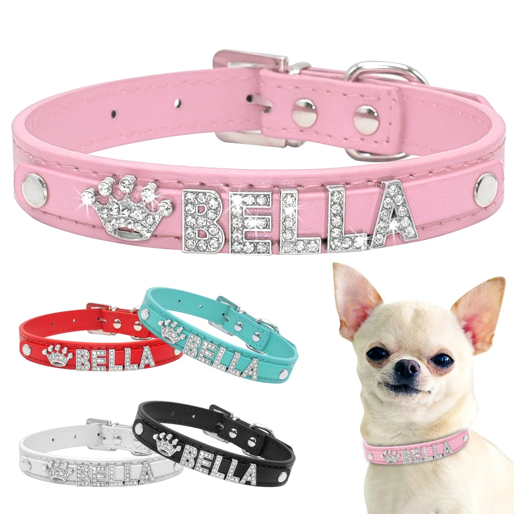 Collares de cristal ostentoso para cachorros, Collar personalizado con diamantes de imitación para perros pequeños, Collar personalizado para Chihuahua con dijes, accesorios para mascotas