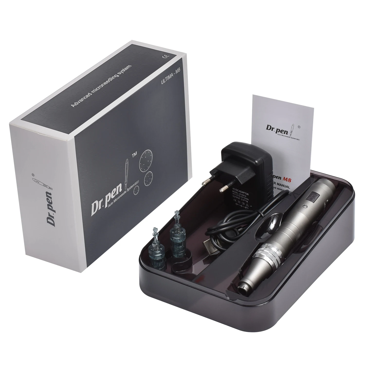 Dr. Pen Ultima M8 original, con 22 cartuchos, dispositivo inalámbrico de microagujas para el cuidado de la piel, kit de belleza, máquina de belleza, longitud de la aguja de 0,25 mm.