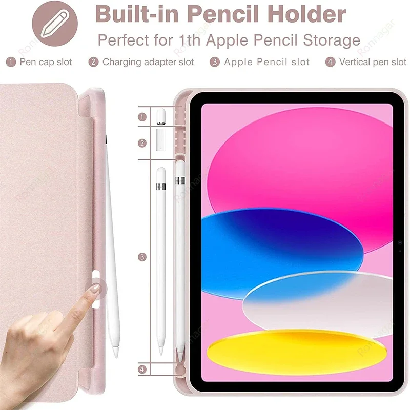 Funda con Ranura para Lápiz para iPad A19 12.ª Gen. 2026, A16 11.ª Gen., 10.ª Gen., Air11 2025, 2024, M3, M2, Pro11, M4, iPad Air4, 5, 10.9, 8, 9.ª Gen., 10.2, 10.5, 9.7
