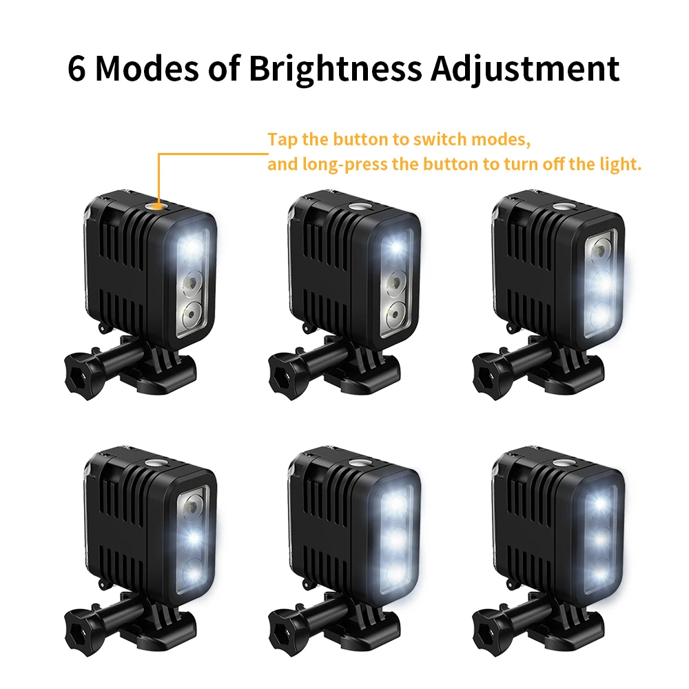 Lámpara de punto de luz de buceo LED de vídeo impermeable de 45 metros ​ Accesorios para cámara de acción con luz de relleno subacuática Go Pro Gopro