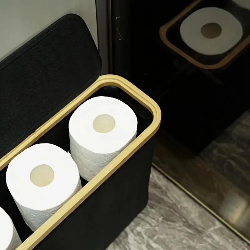 1 cesta de almacenamiento, estante de almacenamiento, soporte de papel grande, 12 rollos de papel higiénico, estante de almacenamiento con tapa, tela Oxford + almacenamiento de bambú