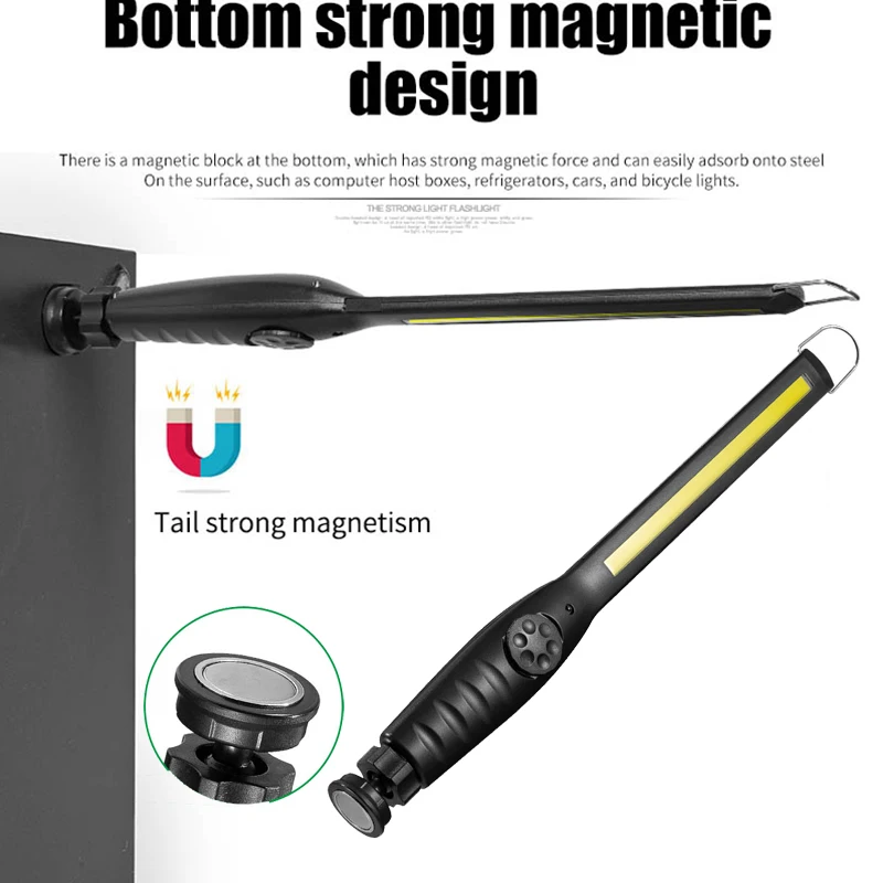 Luces de trabajo COB portátiles con linterna LED recargable magnética, lámparas de reparación de automóviles de emergencia con atenuación continua portátil