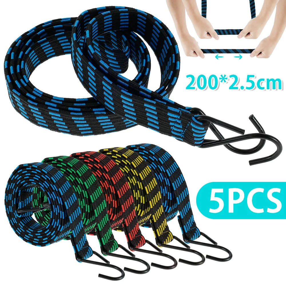 5-20 Uds cuerdas elásticas 2M cuerdas elásticas correas elásticas para equipaje de alta resistencia con ganchos antideslizantes cuerda elástica plana actualizaciones