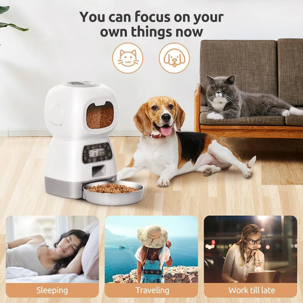 Comedero automático para mascotas de 3,5l para gatos, WiFi, giratorio inteligente, alimentador lento para perros con grabadora de voz, temporizador de gran capacidad, dispensador de comida para gatos