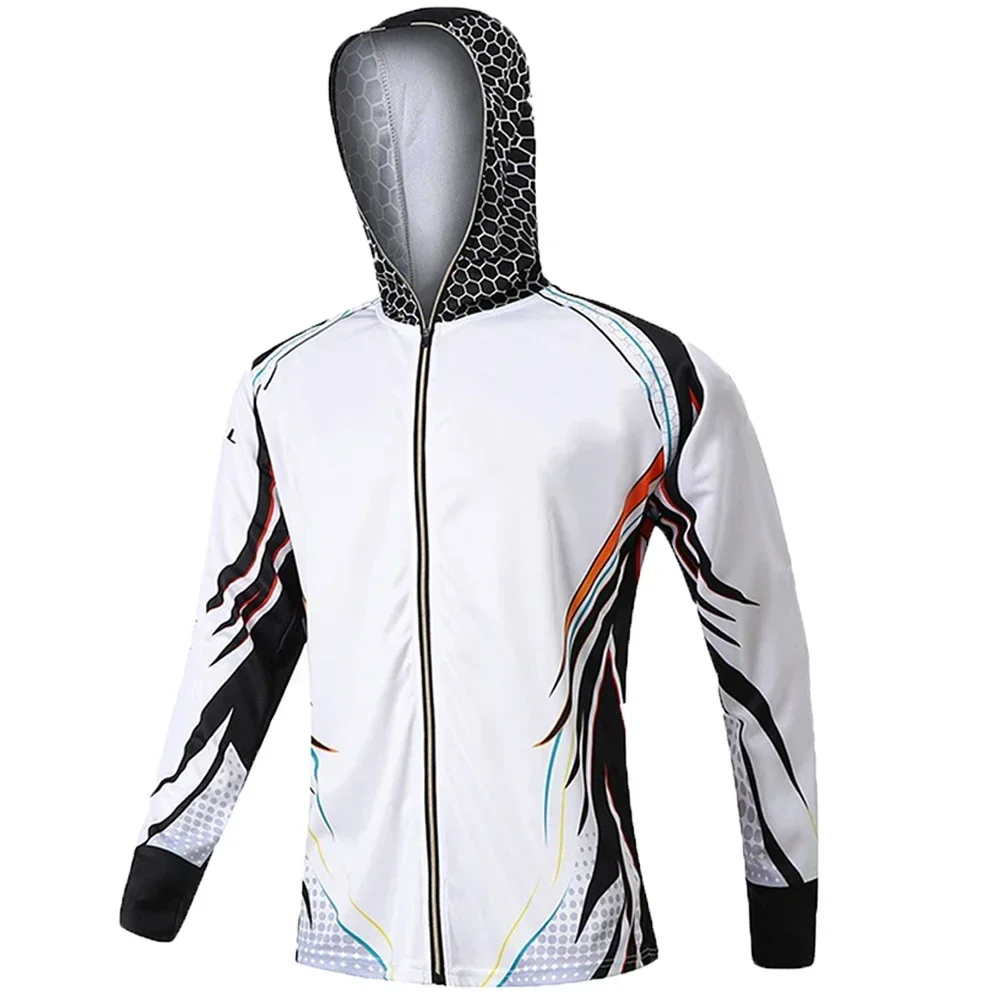 Camisas de pesca con protección UV para hombre, camisa de pesca con estampado con capucha de secado rápido, chaqueta Anti-UV transpirable de manga larga