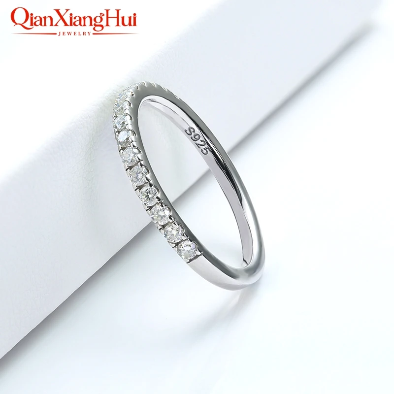 Anillo de Plata 925 con Moissanita Redonda Blanca D VVS de 1.8mm, Media Eternidad y Media Primera Calidad, Joyería para Regalo, Fiesta, Citas, Mujer
