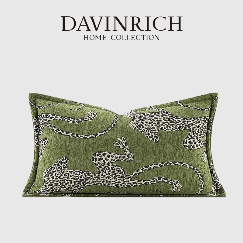 DAVINRICH-funda de almohada Lumbar con estampado de leopardo Medieval, cubierta de cojín de lujo, color verde, Colección Royal Menagerie