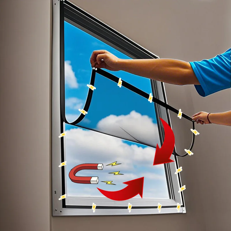 Mosquitera magnética para ventana, mosquiteras negras para pantalla de ventana, cortinas de insectos de malla invisibles de fibra de vidrio de tamaño personalizado