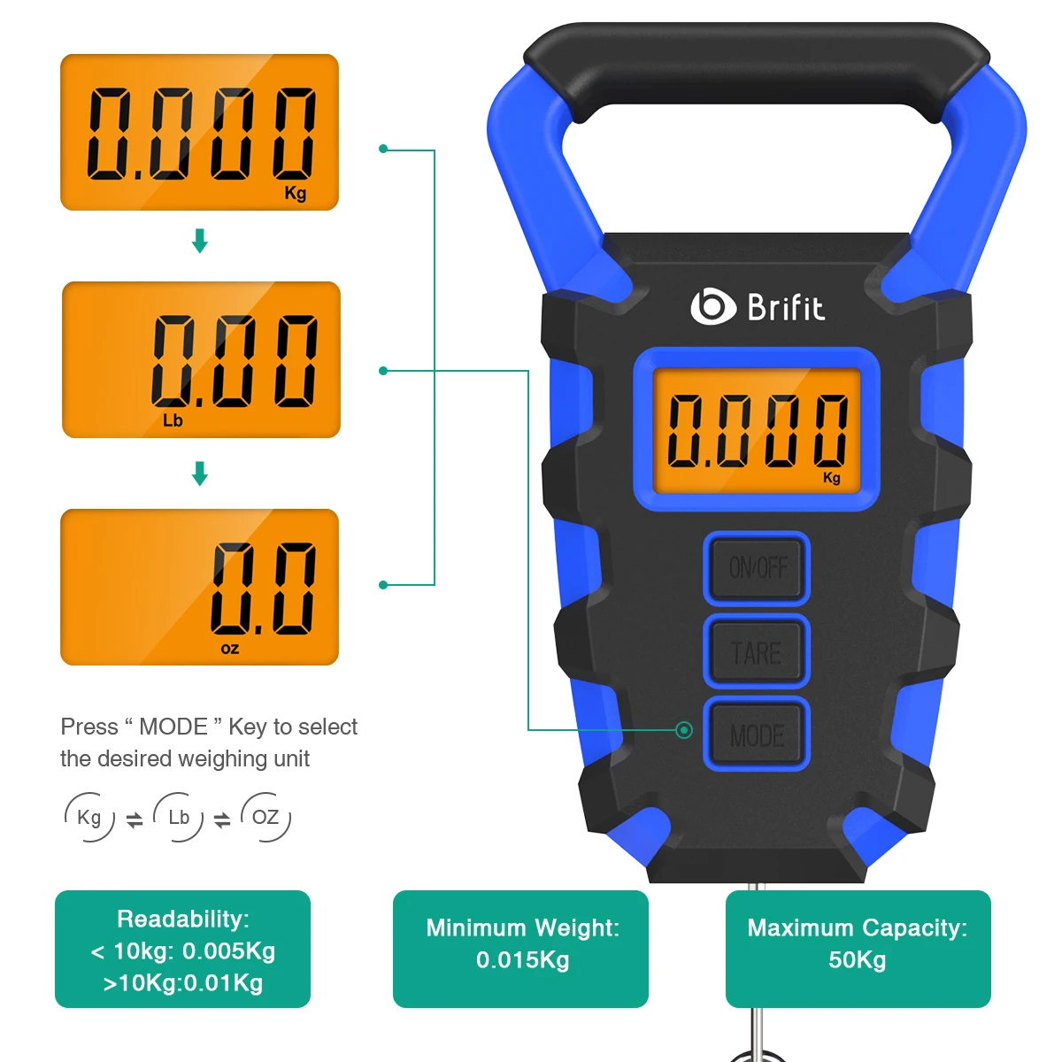 Báscula Colgante Digital Portátil de 50 kg con Regla, Gancho para Pescar, Báscula Electrónica para Equipaje con Pantalla LED