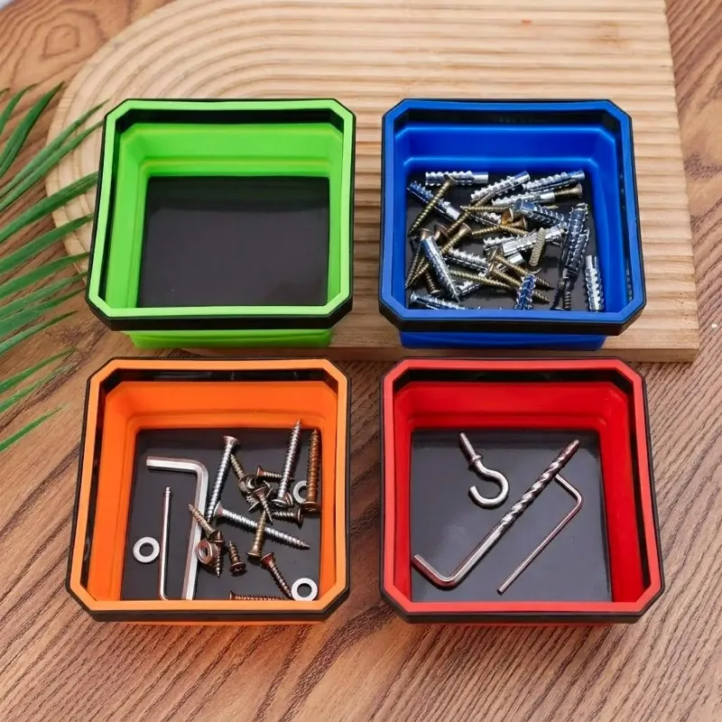 Bandeja Magnética Plegable para Piezas, Recipientes Cuadrados de Silicona con Succión para Almacenamiento de Pernos, Tuercas, Arandelas, Pasadores y Tornillos