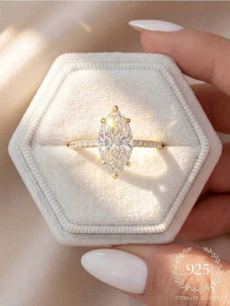 Anillo de circonita marquesa de 1-3 quilates para mujer, de Plata de Ley 925, clásico, a la moda, para compromiso, boda, joyería fina de alta calidad