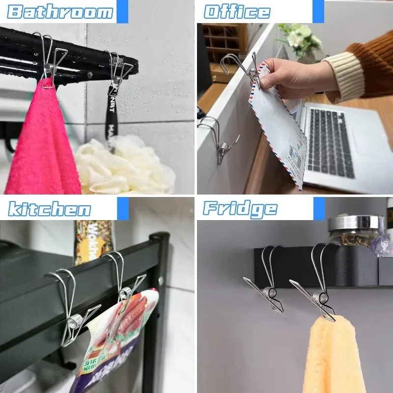 Clip de cola larga de acero inoxidable, pinzas para fotos, organizador de toallas, ganchos para estante, clavijas para ropa, almacenamiento de lavandería, 5/10/20 piezas