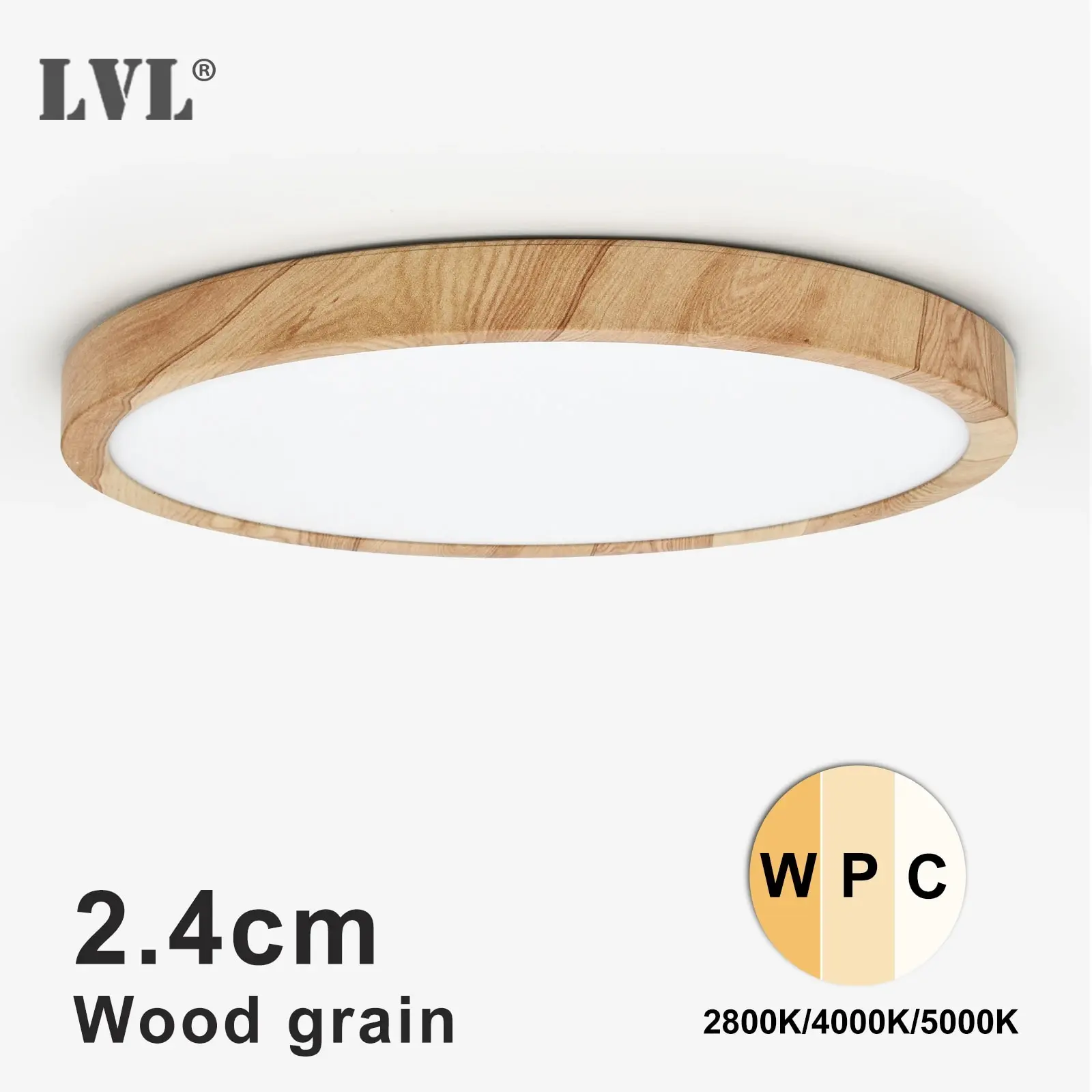 LVL-Luz de techo LED 3 en 1, grano de madera y blanco, colores de iluminación, iluminación para el hogar, cocina, dormitorio, baño, lámpara de techo empotrada redonda