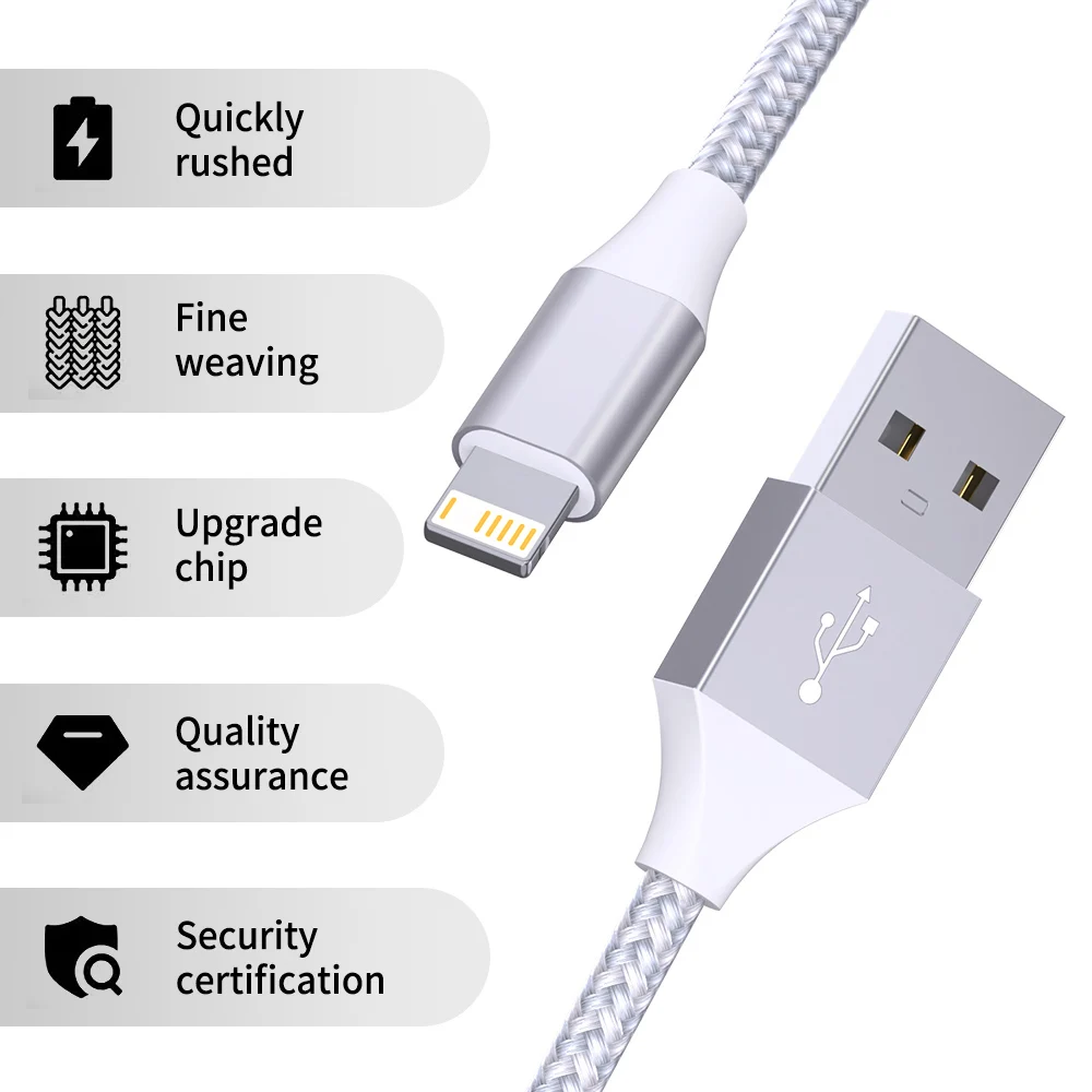 Paquete de 5 cables USB a Lightning para iPhone 14, 13, 12, 11 Pro Max, X, XS, XR, cable de carga rápida de 12W, cable de datos, cable USB C para iPhone