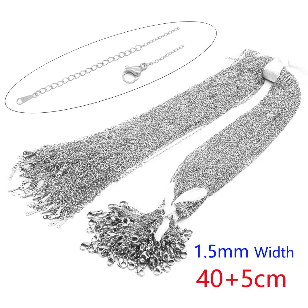 Lote de 100 cadenas de acero inoxidable 316L de 40-55 cm, tipo Rolo O, que no se desvanecen, para collares, venta al por mayor, para mujeres, manualidades, joyería DIY
