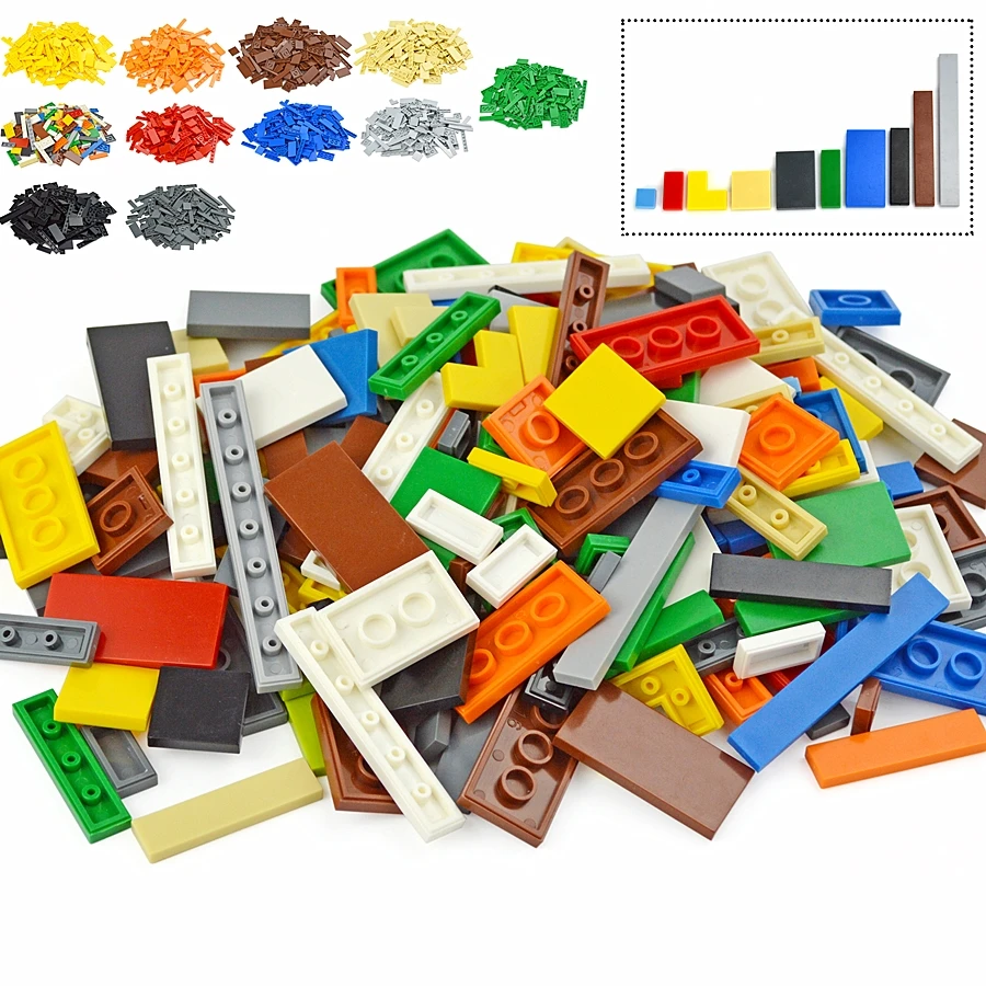 Leduo-modelo de bloques de construcción lisos y finos para niños, piezas de juguete multicolor de 150 piezas, figuras a granel, azulejos planos, juguetes educativos