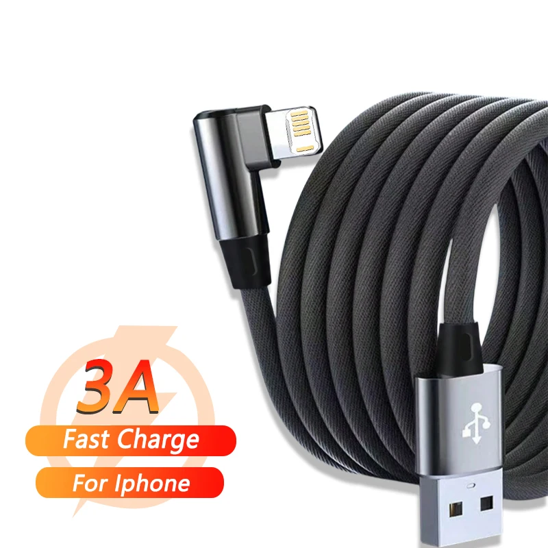Cable de carga rápida para codo de juegos, para iPhone 14, 8, 7, 6S Plus, 13, 12, mini, 11 Pro, XS Max, XR X, Cable de carga USB trenzado de 90 grados