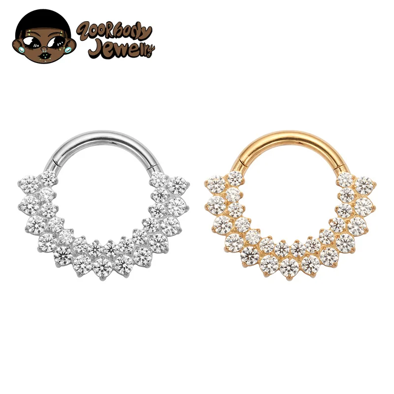 ASTM F136 titanio Clicker tabique nariz anillo Piercing CZ Daith pendiente aro frontal segmento con bisagras joyería corporal de lujo nuevo