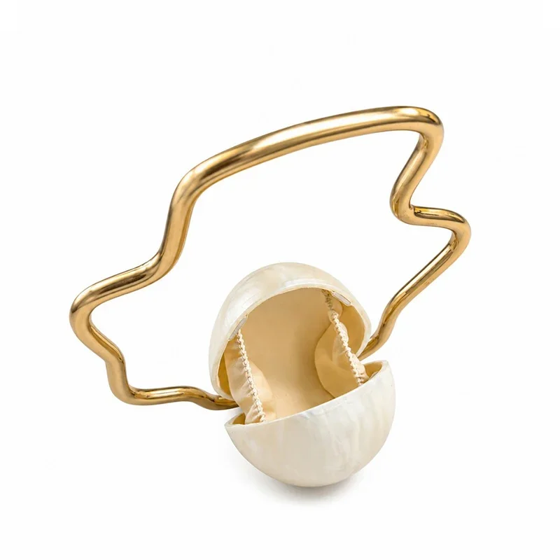 Bolso de mano elegante de lujo para mujer, con asa de metal ondulado, mini bolso de acrílico, elegante y exquisito, para bodas, fiestas y banquetes