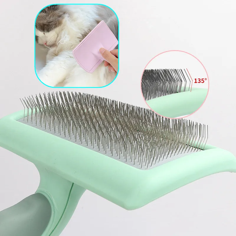 Cepillo para perros, peines de acero inoxidable para perros, cepillo de masaje para el cuidado de perros, utensilio para eliminar el pelo de mascotas, Herramientas de limpieza, mango suave, cepillo para gatos