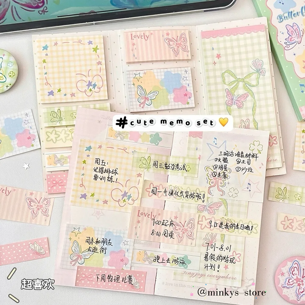 Bloc de Notas Adhesivas con Diseño de Trébol de Cuatro Hojas y Mariposa, Papel de Índice, Material Escolar