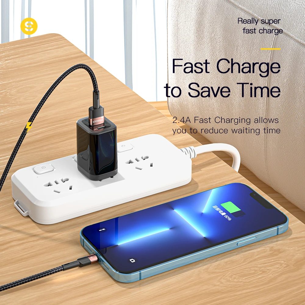 Cable USB Essager para Iphone14 13 12 11 Pro Max Xs Xr X SE 8 7 6 Plus línea de datos de teléfono móvil de carga rápida para Cable cargador de Ipad