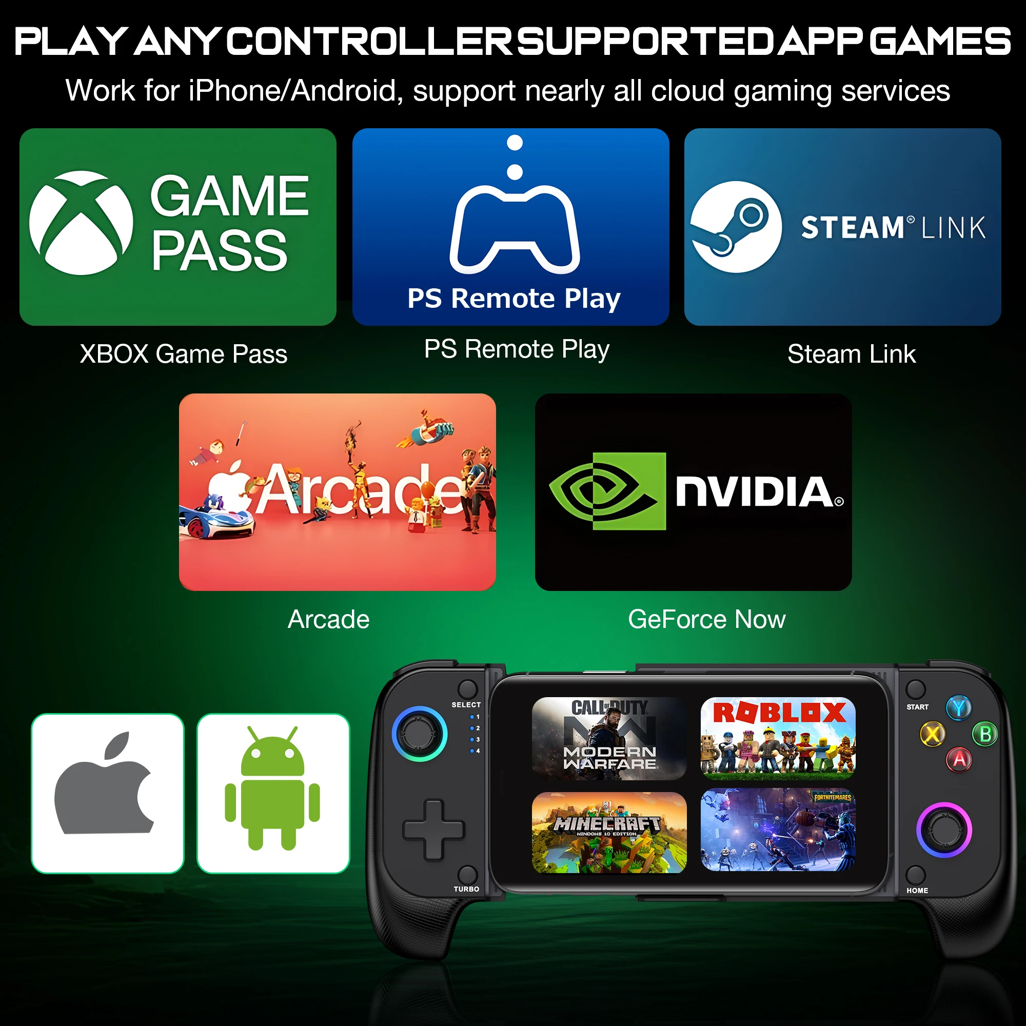 DinoFire-mando para teléfono móvil, Joystick para iPhone, Control Android, controlador Bluetooth, gatillo con efecto Hall, palo, juego móvil