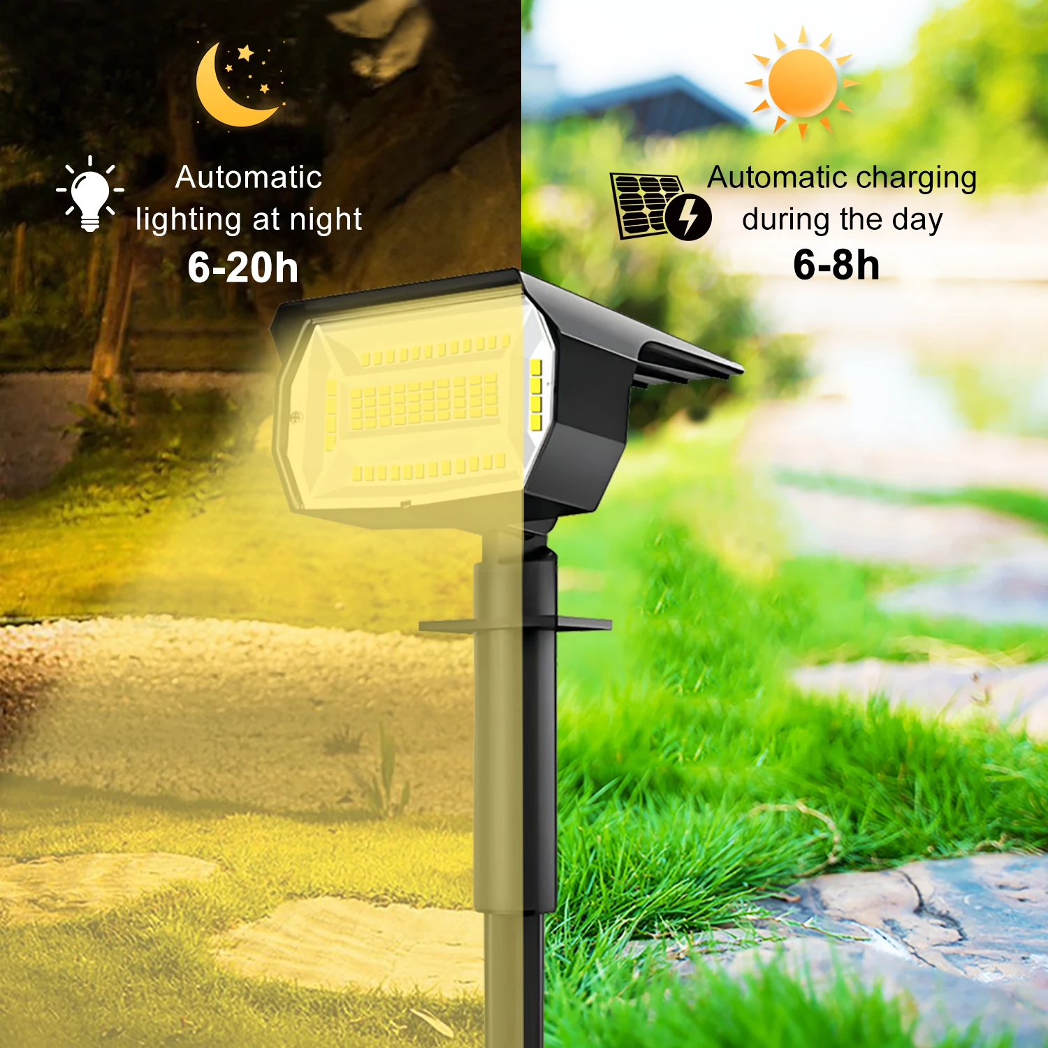 Luces solares de paisaje LED 72/68 para exteriores, luz Solar impermeable IP65 con 3 modos, foco Solar de jardín para pasarela de césped y patio