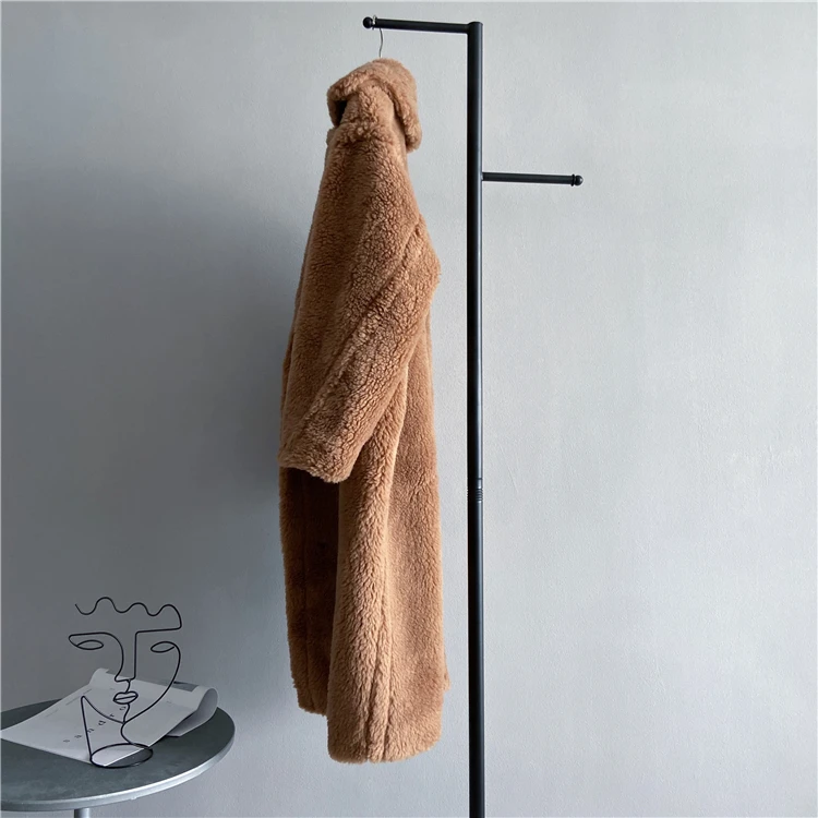 Chaqueta de invierno para mujer, abrigo largo, tela tejida de lana, ropa de abrigo gruesa y cálida, ropa de calle de moda de gran tamaño, abrigos de oso de peluche