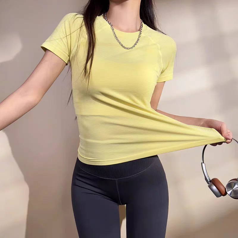 Top de Yoga para mujer, camisetas deportivas sin costuras, ropa de Fitness, camisa de Yoga de manga corta, Top de gimnasio, ropa activa para correr, Top deportivo