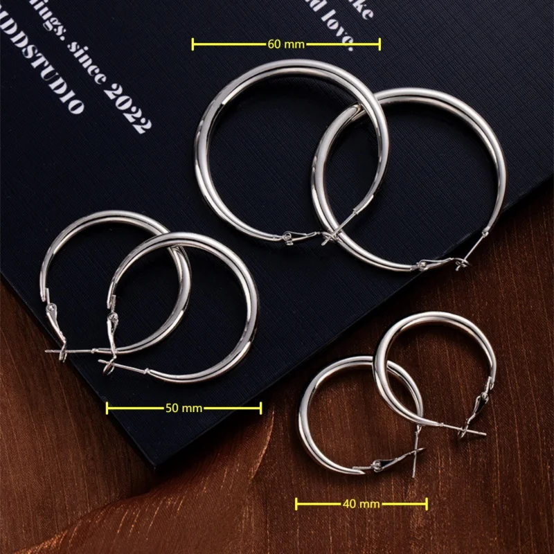 Pendientes de aro circulares grandes de Metal de acero inoxidable 316L para mujer, aretes redondos exagerados en forma de C, regalos de joyería