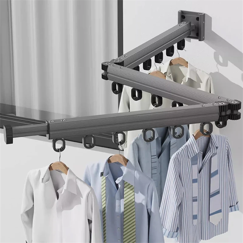 Colgador de ropa retráctil, tendedero plegable de aleación de aluminio, tendedero plegable montado en la pared, secadora de ropa que ahorra espacio