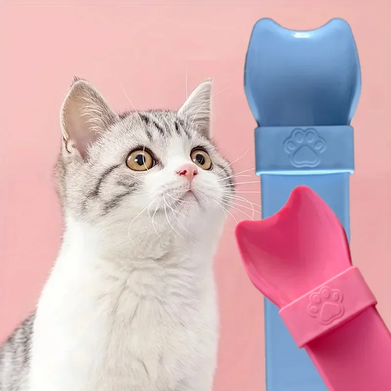 Cuchara para apretar con tira para gatos, para golosinas húmedas y lickable, puré de carne, sin desorden, manos libres, cuchara para comida para mascotas, alimentador portátil antiderrames para gatos